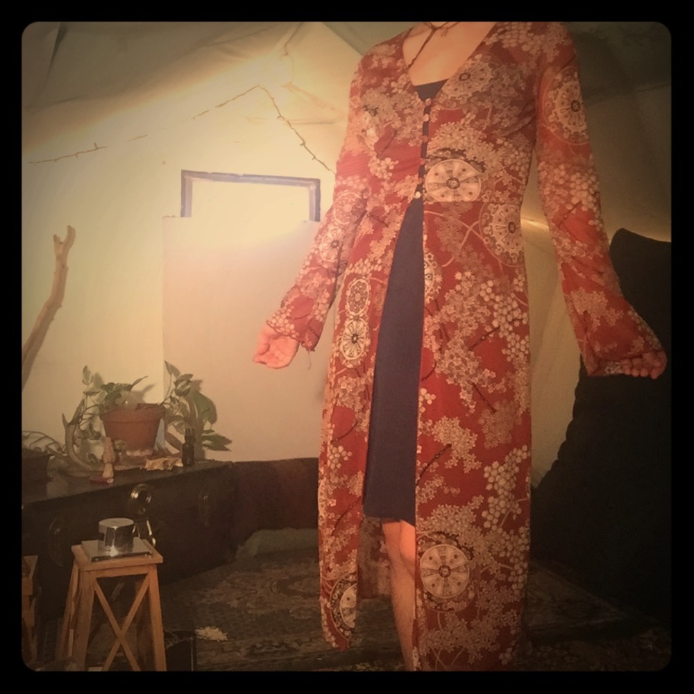 Forever 21 Sheer partial button down duster